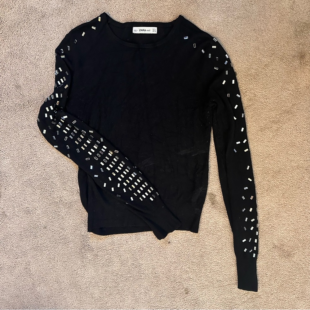 Zara Black Embellished Women's Top